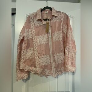 POL Pink Lace Button-Up Top